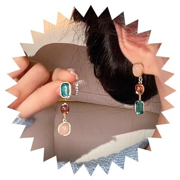 Cybche Boho Regenbogen Kristall Baumeln Ohrringe Bunte Mondstein Ohrringe Geometrische Oval Edelstein Ohrringe Lange Cz Baumeln Ohrringe Quadratischen Edelstein Ohrstecker Schmuck Für Frauen