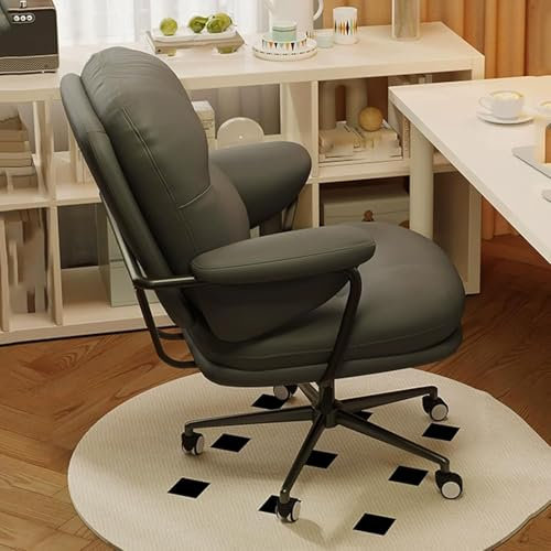QUSYZD Computerstuhl mit mittlerer Rückenlehne, Schminkstuhl, Arbeitsstuhl mit Rollen, moderner Sessel, höhenverstellbar, gepolsterter Bürostuhl mit Liegefunktion fürs,Dark Grey/B