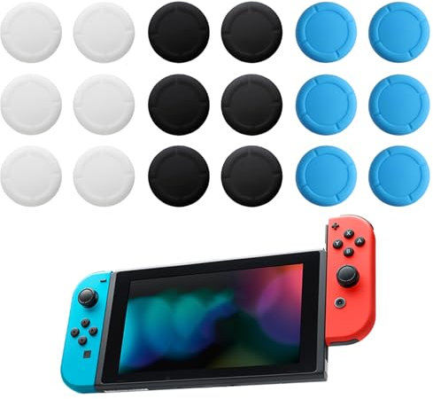 9 Paar Silikon Joystick Kappen für Nintendo Switch, 18 Stück Thumbstick Kappen für Switch Lite, 3D Joystick Schutzhüllen, Ersatzkappe für Controller Grips, Ersatzteile für Besseren Grip und Schutz
