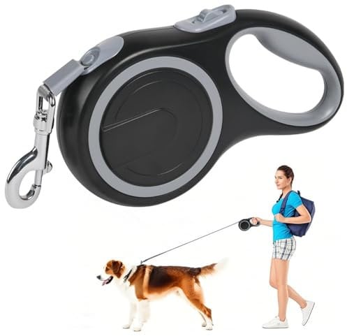 Aomig Rollleine für Hunde Hundeleine für Kleine Große Hunde 360° Verhedderungsfreier Ausziehbar mit Anti-Rutsch-Griff und Schnellbremskno Einziehbar Dog Leash für Training Spaziergänge (Grau-8m-50kg)