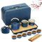 Portable Tea Sets Japanese Tea Service - 14 Pieces Porcelain Tea Sets, Chinese Tea Set of 6, with Teacups & Tray, Traditional Kiln Glaze Ceramic Tea Sets Gift for Adults/Men/Women/Tea Lovers