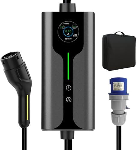 Auveach Colonnina Ricarica Auto Elettrica Tipo 2 Schuko 7.36kW | 6-32A | 5m Cavo Ricarica Monofase Caricatore Auto Elettrica con LCD Digitale Compatibile con Model Y EV/PHEV IP65, IEC 62196-2