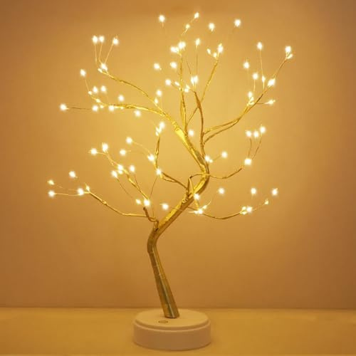 BangShou LED Lichterbaum 108 LEDs Warmweiß, Deko Baum Lampe mit verstellbaren Ästen, USB/Batteriebetrieben, Leuchtzweige Baumbeleuchtung Innen für Weihnachten, Wohnzimmer & Schlafzimmer