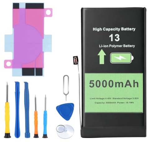 Akku für iPhone 13, 5000 mAh, hohe Kapazität, Ersatzakku mit kompletten Reparaturwerkzeugen für A2482/ A2631/ A2634/ A2635/ A2633