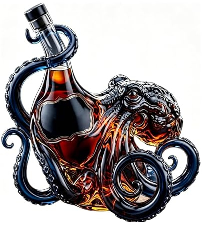 Caraffa decanter artistica in vetro a forma di polpo, 350 ml, caraffa per whisky nautica con tentacolo 3D, controllo goccia a goccia, bottiglia di vino e soda, decorazione d'interni