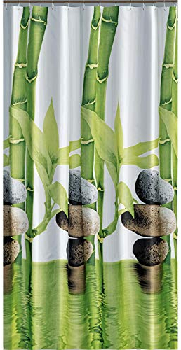 EDLER Textil Duschvorhang 240 x 200 cm Bambus mit Stein Grün Weiß Wannenvorhang Badewanne Vorhang Braun Weiß inkl. Ringe
