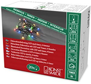 Konstsmide LED Globelichterkette, runde Dioden, 6h Timer, 20 bunte Dioden, batteriebetrieben, Innen, schwarzes Kabel - 1491-507, Bunt
