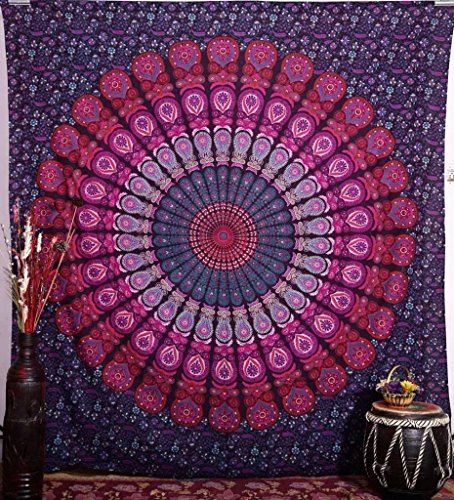 Craftozone Tapisserie Geschenk Hippie Wandteppiche Mandala Bohemian Psychedelic komplizierte indische Wandbehang Bettwäsche Tagesdecke