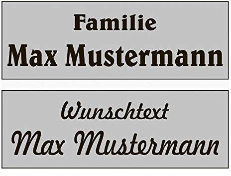 Aluminium Türschild mit Wunschtext Schild Namensschild Klingelschild Pokalschilder Briefkastenschild selbstklebend | silber (50x17mm)