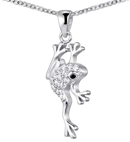 MATERIA Zirkonia Anhänger Frosch aus 925 Sterling Silber mit Halskette für Damen Mädchen mit Etui KA-125