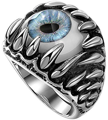 Vektenxi Teufel-Augen-Ring der Premium-Qualität Männer gotischer Schädel-Drachenklaue-Evil Blaue/rote Augen