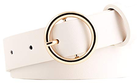 NUREINSS Damen Ledergürtel Mit Rund Schnalle, Jeansgürtel 2.6cm Breit Anzugsgürtel Hüftgürtel Damengürtel White