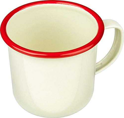 New Falcon Enamel Mug Beaker Cup Tea Camping 8cm Cream with Red Trim