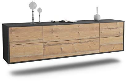 Dekati Lowboard Saint Paul hängend (180x49x35cm) Korpus anthrazit matt - Front Holz-Design Pinie - Push to Open