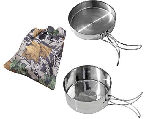 Tubayia 2 Stück Camping Topf und Pfanne Set Edelstahl Bratpfanne Kochtopf Kochgeschirr für Camping Picknick BBQ