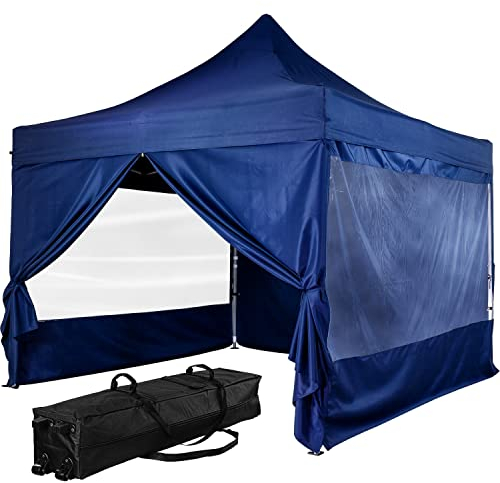 INSTENT Alu-Pavillon 3 x 3 m Pro wasserdicht UV Schutz 50+, blau mit 4 Seitenteilen
