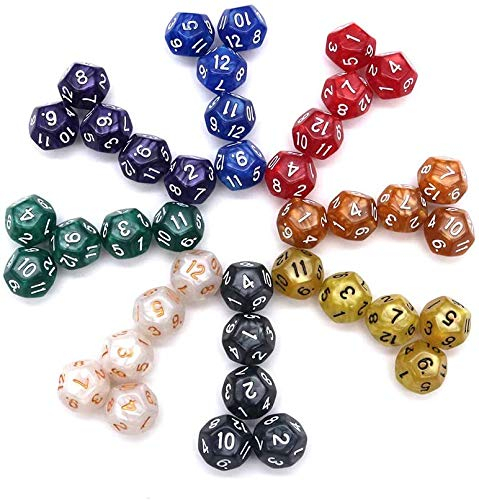 DollaTek Confezione da 40 Pezzi Confezione assortita di Dadi a 12 Facce - Assortimento Multicolore di Dadi poliedrici D12 (8 Colori , 5 Pezzi per 1 Colore