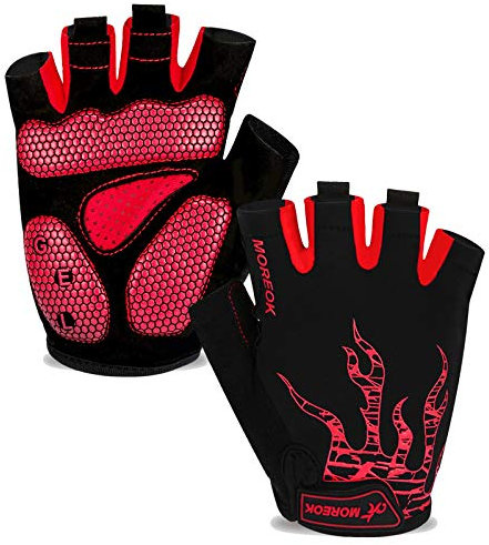 BIKINGMOREOK Fahrradhandschuhe Radhandschuhe Herren Damen Halbfinger Atmungsaktiv Radsporthandschuhe,5MM SBR Gel Stoßdämpfende rutschfeste MTB Mountainbike Handschuhe Unisex-Rot-M