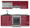 Vicco Küchenzeile R-Line, Küchenblock, Bordeaux Hochglanz/Weiß, 200 cm, AP Marmor