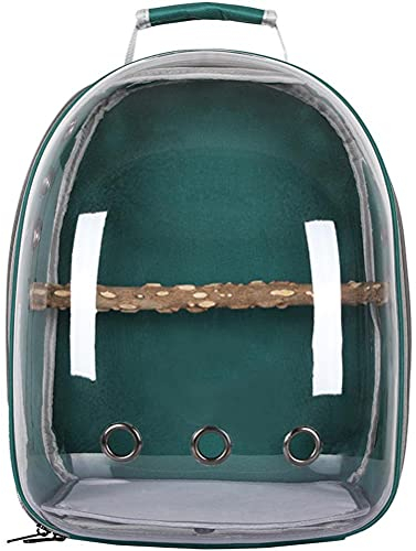 Eeneme Pet Papagei Rucksack, Atmungsaktiv Vogel Reisetasche, Transparent Transportk?fig mit doppelt offenem Rei?Verschluss, Bel¨¹ftung V?Gel Tr?ger mit Holz Stick Stand