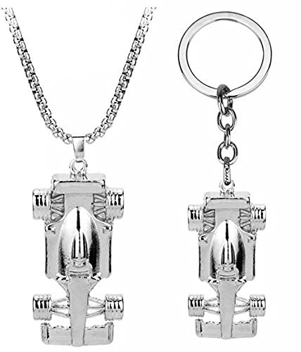 WEIYIing F1 Formula One Race Racing Pendant Necklace+F1 Racing KeychainMen Hiphop Jewelry Snake Chain Mens Gift 2pcs