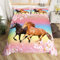 Filles Cheval Parure de Lit 220x240cm Chevaux Rose Floral Housse de Couette Galloping Farmhorse Blossom Flower Ensembles de Housse de Couette Wild Animal Cherry Blossom Glitter Fille Chambre