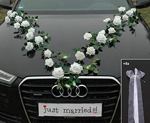 Rosen Girlande Braut Paar Rose Deko Dekoration Autoschmuck Hochzeit Car Auto Wedding ®Auto-schmuck Deko PKW (Exclusive Weiß)