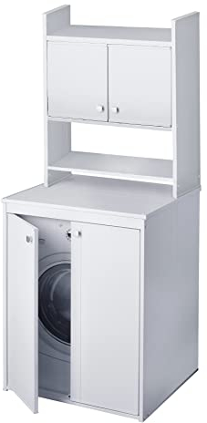 Negrari 5012P/5017P - Mueble Cubre Lavadora con estantería de Almacenamiento, Resistente a la Humedad, Kit de fijación a Pared Incluido, Interior y Exterior, 70 x 60 x 94 cm, Blanco, 70 x 60 x 94 cm