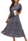 GRECERELLE Womens Summer Midi Dress Floral Print Boho Dress Ruffle Puff Sleeve High Waist A-Line Casual Boho Cocktail Holiday Beach Long Dress for Ladies (LD Grey Blue, M)