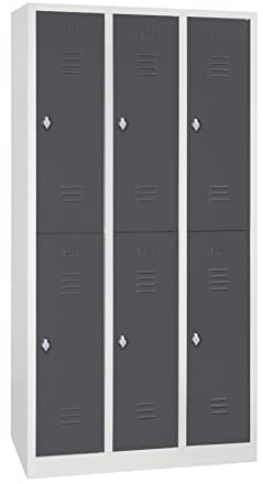 Schrank & Stuhl Spind – Metallspind mit 3 x 2 Abteilen 195 x 90 x 50 cm, Schließfachschrank mit Drehriegelvorrichtungen, Lieferung komplett montiert, Grau/Anthrazit