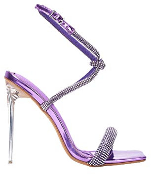 Damen Strass Klar High Heel Sandalen, Flieder Strass, 37.5 EU