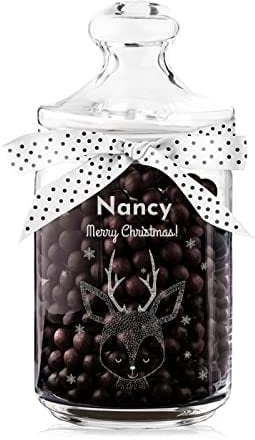 MAVERTON Customised Cookie Jar with Lid - Glass Candy Container with a Lovely Bow - Storage Jar for Biscuits - Christmas Gifts for Friends - Fawn