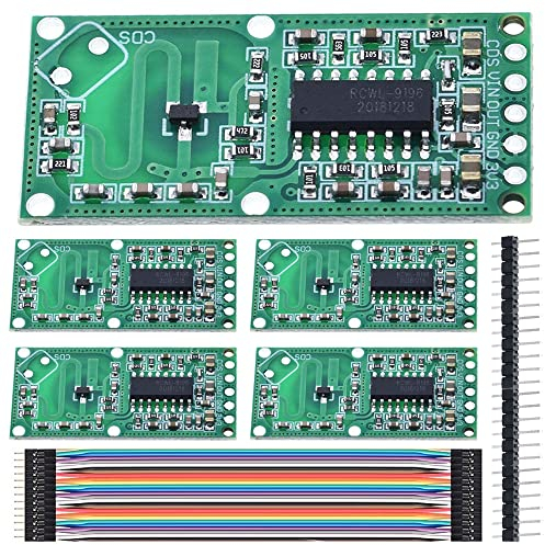 DAOKAI 5 pièces RCWL-0516 Module Radar à Micro-Ondes Capteur de Commutateur à Induction du Corps Humain 3.3V Carte de Distance de Détection pour Arduino avec Câble Dupont, Embase 40 Broches