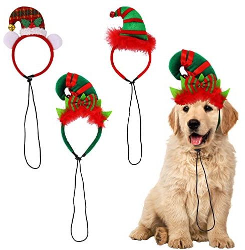 3 Stück Einstellbar Weihnachten Hund Stirnbänder Elfen Haarband, Lustige Haarreifen, Weihnachten Kostüme Zubehör für Hund Katze Haustier