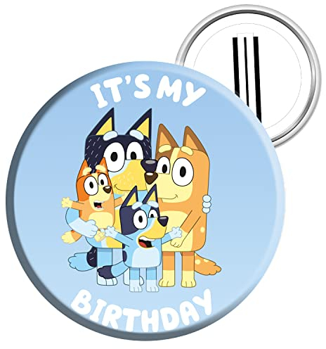 amscan-Insignia de fiesta con licencia oficial de Bluey It's My Birthday, 6 cm, multicolor, Talla única (9915648)