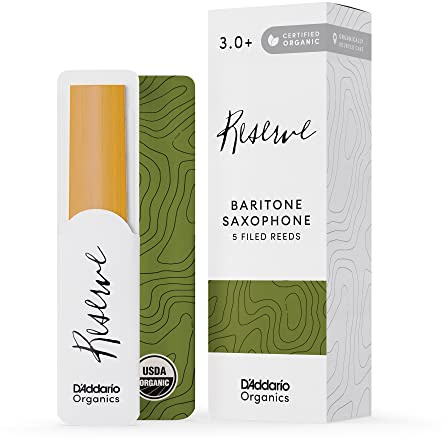 D'Addario Organic Reserve Baritone Saxophone Reeds - Sax Reeds - Individually Sealed - 3.0+ Strength, 5 Pack