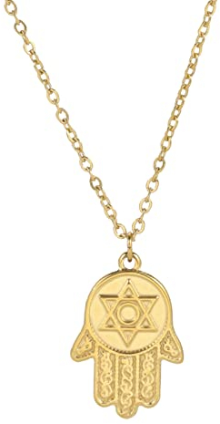 kkjoy Khamsah Hand der Fatima Halskette mit Davidstern Edelstahl Hamsa Amulett Anhänger Halskette Schutz Schmuck für Frauen Mädchen