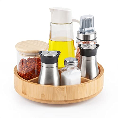 SAUNNIHEN Porta Spezie per Cucina, Bambù Portaspezie Girevole, Organizzatore a Carosello Multifunzionale, Spazio di Archiviazione Regolabile, Adatto per la Cucina, Camera da Letto Bagno Soggiorno
