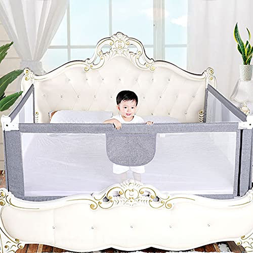 Barandillas de la Cama Infantil, Ajustable para Niños, Barrera de Seguridad Anti-caída para Bebés Portátil y Estable, Barrera de Cama para bebé 150CM, Barandilla de La Cama para Niños, Gris