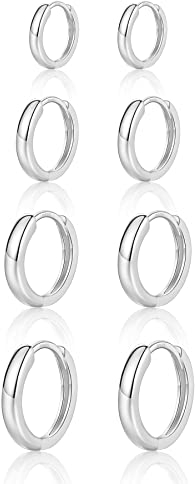 MASOP Creolen Silber 925, 4 Paar Ohrringe Damen Set (6/8/10/12mm), Leicht Hypoallergen Huggies Creolen Set Klein für Damen Herren Mädchen Kinder