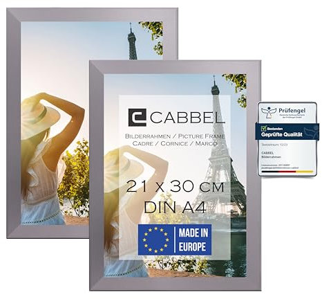 CABBEL Doppelpack (2er Set) Bilderrahmen DIN A4 21x30 MDF Holz-Rahmen in Silber | zum Aufhängen & Aufstellen | mit bruchsicherem Plexi-Glas/Modern | ideal für Fotos/Bilder/Collage
