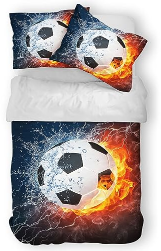 Zomer Bettwäsche 155 x 220 cm Fußball Motiv Bettbezug Set 3teilig Weich Mikrofaser Bettwäsche Deckenbezug - 1 Flauschige Bettbezug und 2 Kissenbezug 80x80cm