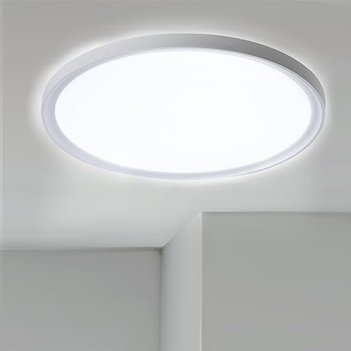 UISEBRT LED Deckenleuchte Flach Rund Deckenlampe 48W 6500K Modern Panel Lampe IP44 Wasserdicht Weiß Badlampe für Küche Bad Schlafzimmer Flur Keller, Ø36,5CM