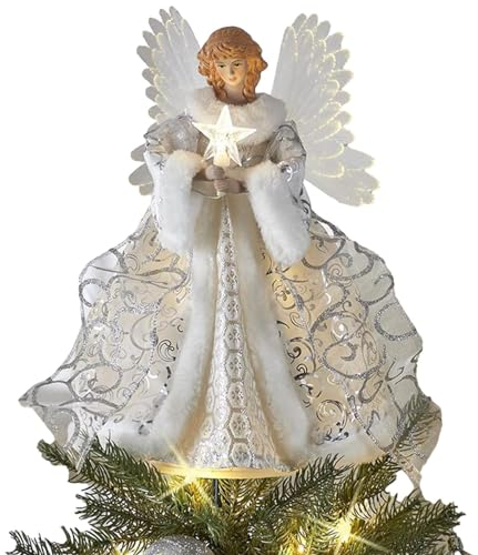 TONGFENG Engel Christbaumspitze | Weiß | Klassischer Baumschmuck für Weihnachten im Winter