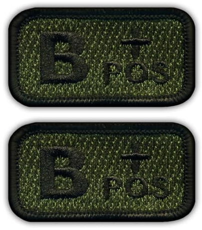 Set von zwei – Blutgruppe B pos Olivgrün – Aufnäher – bestickt