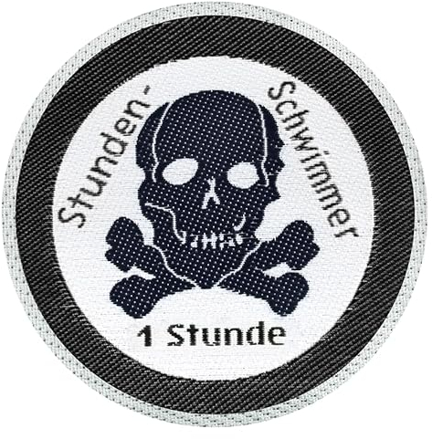 Seepferdchen® offizielles Totenkopf Abzeichen Schwarz zum Aufnähen | 1h Totenkopf Abzeichen für Stundenwimmer | einfach zum Aufnähen | Made in Germany