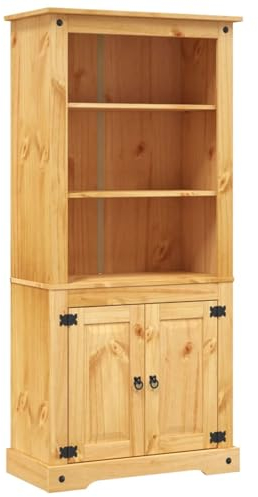 Gecheer Vitrinenschrank Bücherschrank Flurschrank Buffetschrank Aktenschrank Sammlervitrine Standvitrine 80 x 40 x 170 cm (L x B x H) Mit 3 Regalfächern und 1 Schrankfach mit 2 Einlegeböden Braun