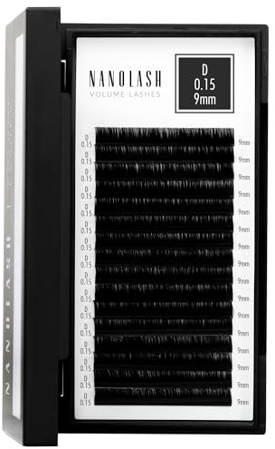 Wimpern für Wimpernverlängerung Nanolash - Wimpernextensions zur Volumentechnik, Wimpern zur professionellen Verlängerung (0.15 D, 9mm)