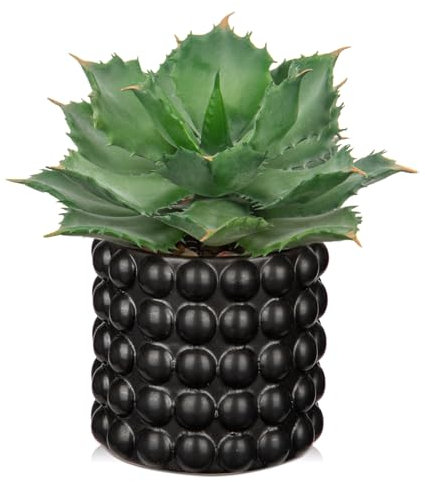 Hollyone Piante grasse finte in vaso nero a bolle, 21,8 cm, agave artificiale smerigliata, piante finte per interni, decorazione per casa, scrivania, davanzale, bagno, decorazioni per mensole