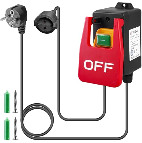 Einphasige EIN Aus Schalter 250V, Notausschalter Sicherheitsschalter mit Steckdose Nullspannungsschalter Elektromagnetischer Druckschalter Maschinenschalter zum Frästisch und Anderen Elektrischen